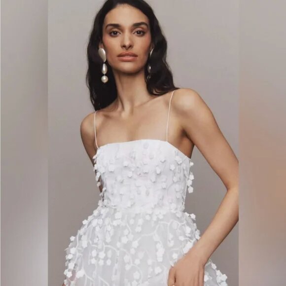 NWT BHLDN Strapless 3D Floral Vine Fit & Flare Midi Wedding Bridal White Dress 1 - Picture 3 of 7